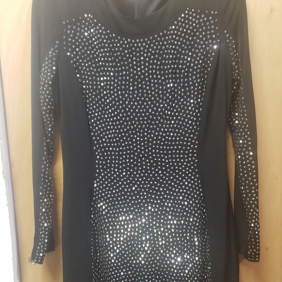Calvin Klein Womens Long Sleeve Beaded Cocktail Dress Color: Black Sz 8 - Picture 4 of 6